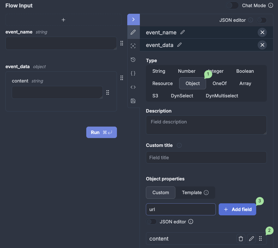 Defining inputs from our JSON